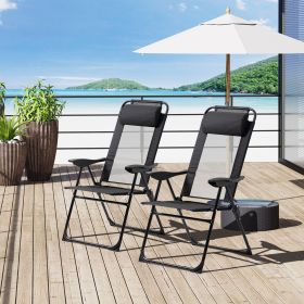 Set of 2 Portable Folding Outdoor Recliners w/ Adjustable Backrest (Option: Black-1005x180x640 mm)