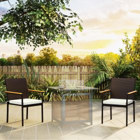 Stackable Patio Dining Chair Set of 2 with Cushions (Option: Cream White-880x580x200 mm)