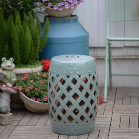 13" x 18" Ceramic Garden Stool with Woven Lattice Design & Glazed Strong Materials Decorative Outdoor Stool (Option: Blue-402x402x557 mm)