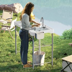 48" Folding Table with Sink Fish Fillet Camping Picnic Outdoor Gardening Table (Option: White-1130x620x95 mm)