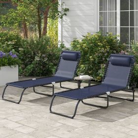 2 Folding Chaise Lounge Pool Chairs with 4-Position Reclining Back (Option: Dark Blue-770x260x610 mm)