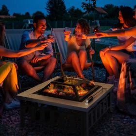 34" Outdoor Fire Pit Square Burning Firepit Bowl with Spark Screen (Option: Grey-790x675x170 mm)