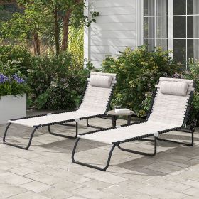2 Folding Chaise Lounge Pool Chairs with 4-Position Reclining Back (Option: Cream White-770x260x600 mm)